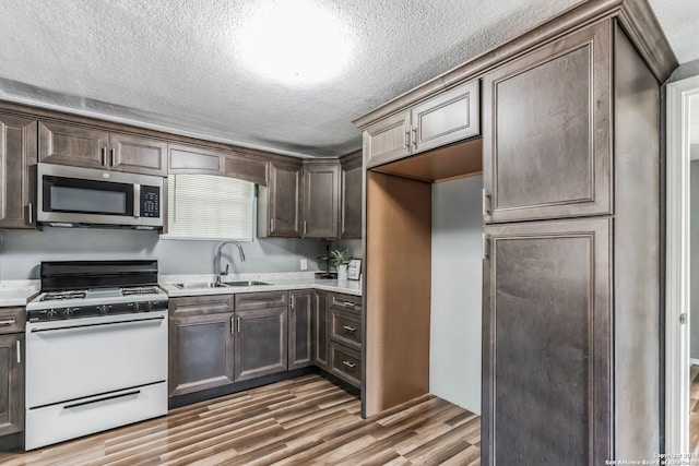 kitchen with dark brown cabinetry, sink, and gas range gas stove