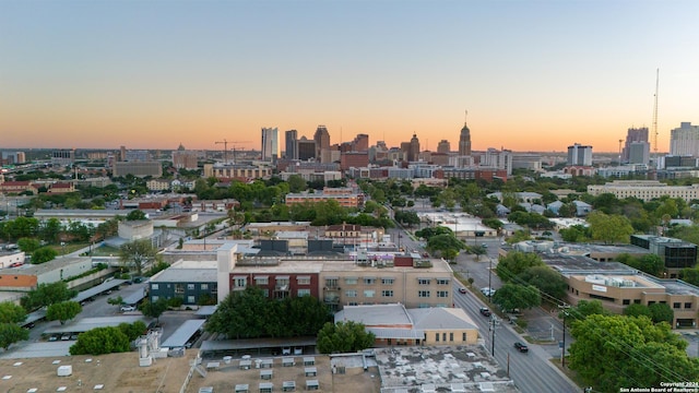 view of aerial view at dusk