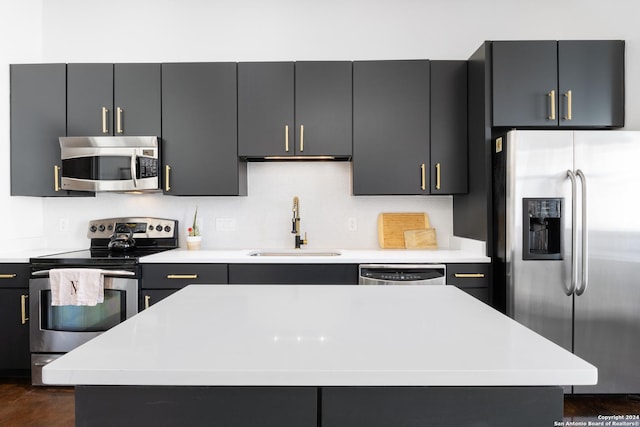 kitchen featuring decorative backsplash, a center island, sink, and appliances with stainless steel finishes