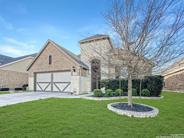 view of front facade featuring a front yard and a garage