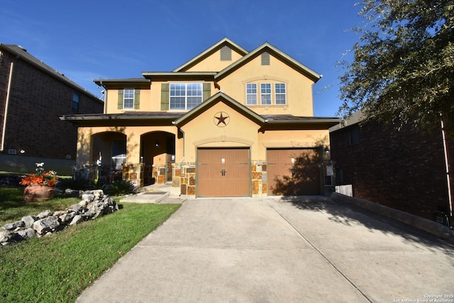 view of front facade featuring a porch and a garage