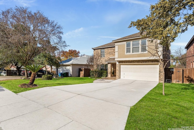 view of front of house featuring a front lawn and a garage