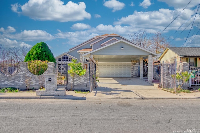 view of front of property with a garage