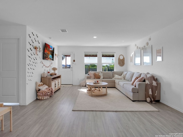 living room featuring light wood-type flooring