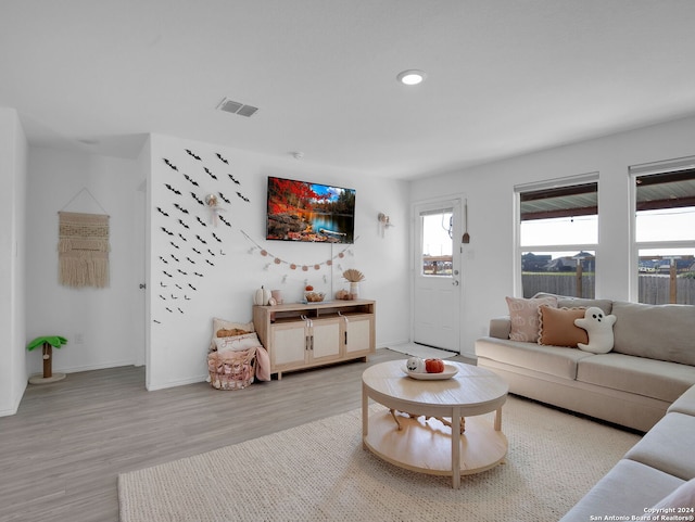 living room with light wood-type flooring