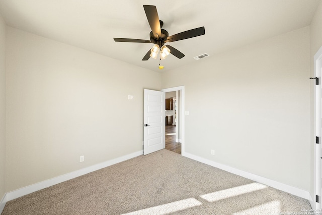 unfurnished bedroom with carpet flooring and ceiling fan