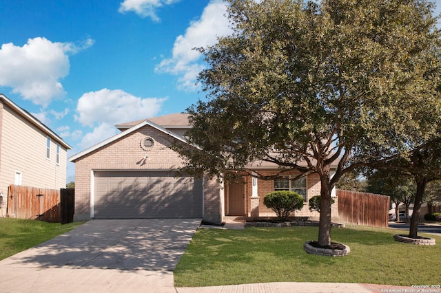 view of front of property with a front yard and a garage