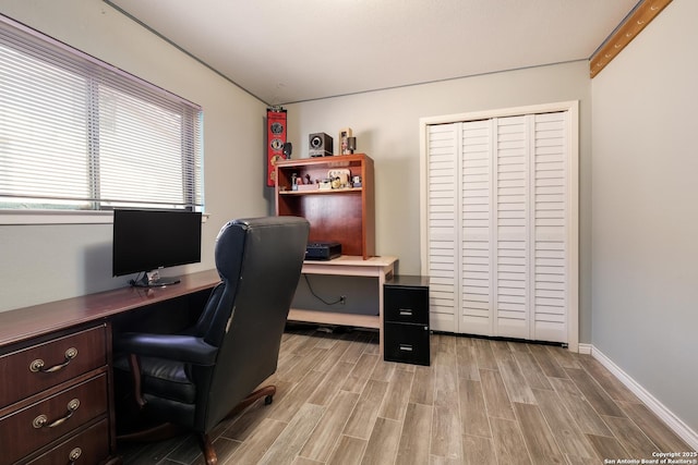 home office featuring light wood-type flooring