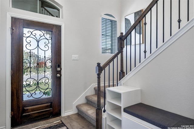 entryway with a healthy amount of sunlight and hardwood / wood-style flooring