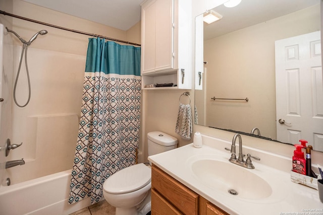 full bathroom featuring vanity, toilet, and shower / bathtub combination with curtain