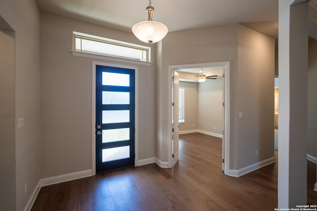 entrance foyer with hardwood / wood-style flooring and ceiling fan