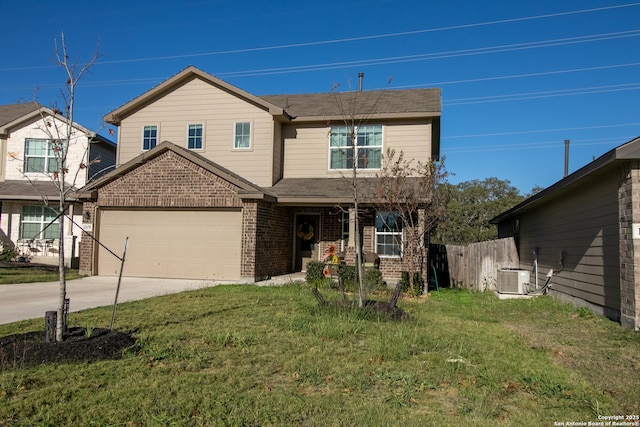 view of front facade with a front lawn and central AC