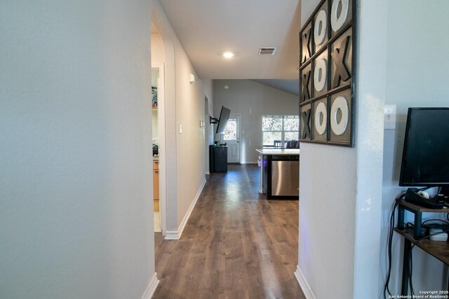 corridor featuring dark hardwood / wood-style floors