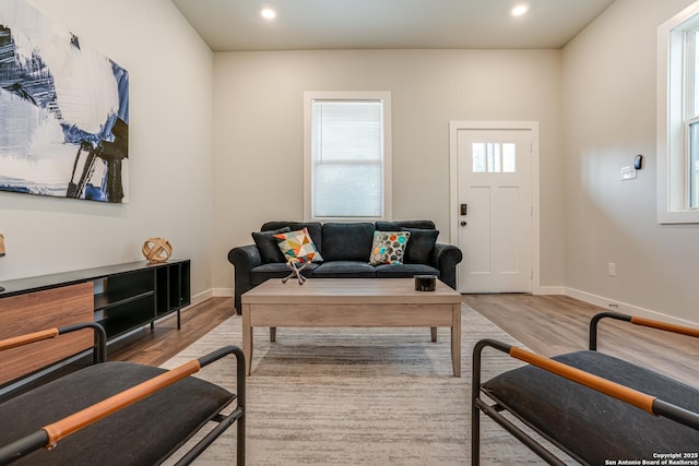 living room with light hardwood / wood-style floors