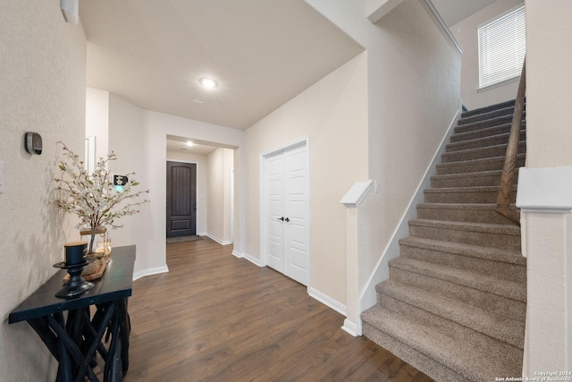 staircase featuring wood-type flooring