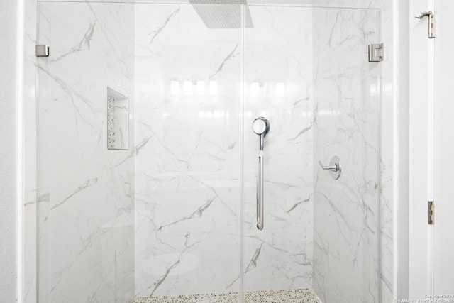 bathroom featuring a shower with shower door