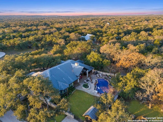 view of aerial view at dusk