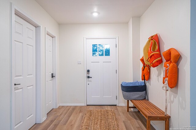 foyer with light wood-type flooring