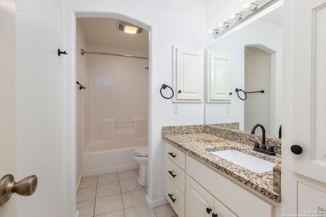 full bathroom featuring tile patterned floors, vanity, shower / bath combination, and toilet