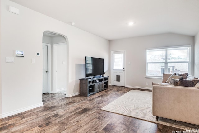 living room with hardwood / wood-style flooring