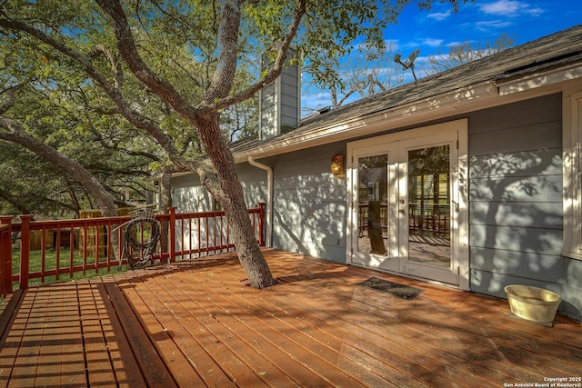 wooden terrace with french doors