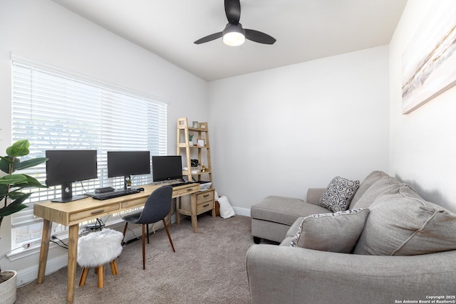 office featuring ceiling fan and carpet floors