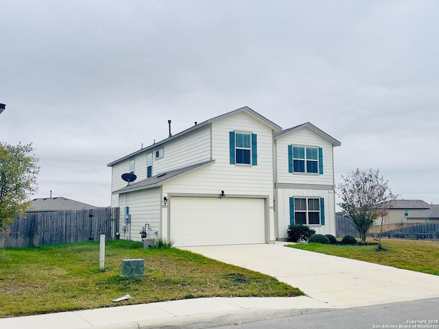 view of front property featuring a front lawn and a garage