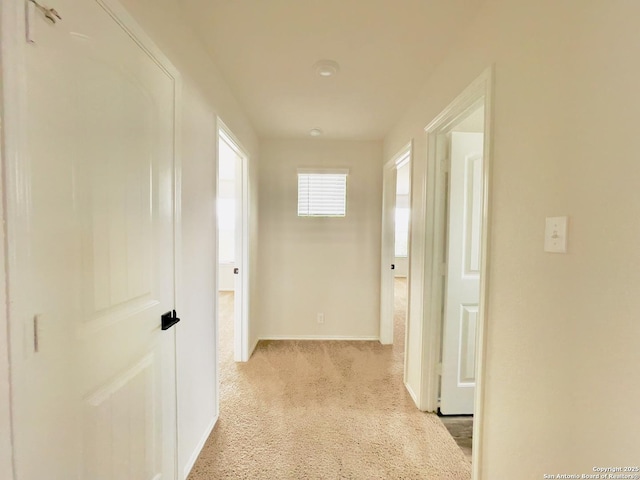 hallway featuring light carpet