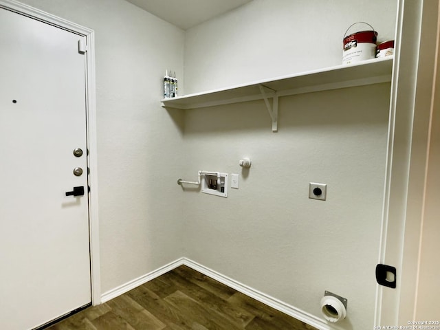 laundry room with electric dryer hookup, hookup for a gas dryer, dark hardwood / wood-style flooring, and hookup for a washing machine