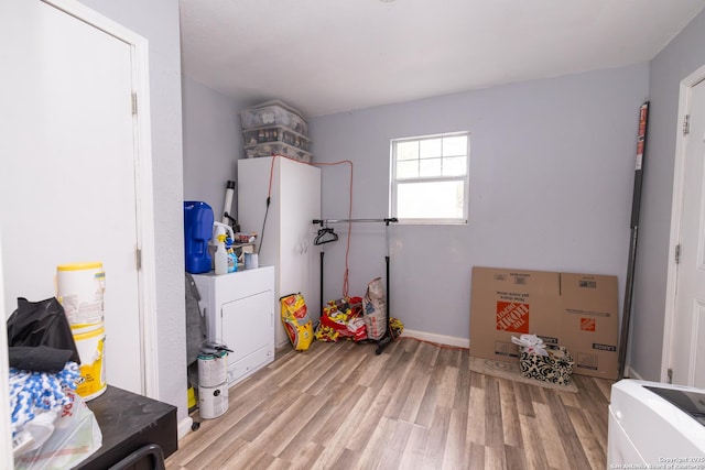 playroom with light wood-type flooring