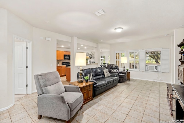 tiled living room featuring cooling unit