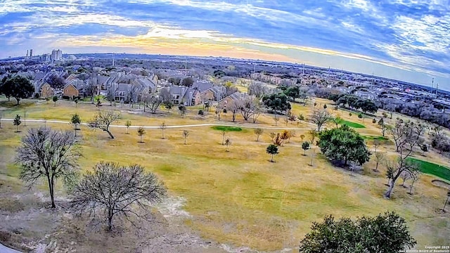 view of aerial view at dusk