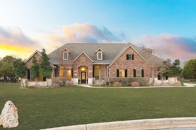 view of front of home with a yard