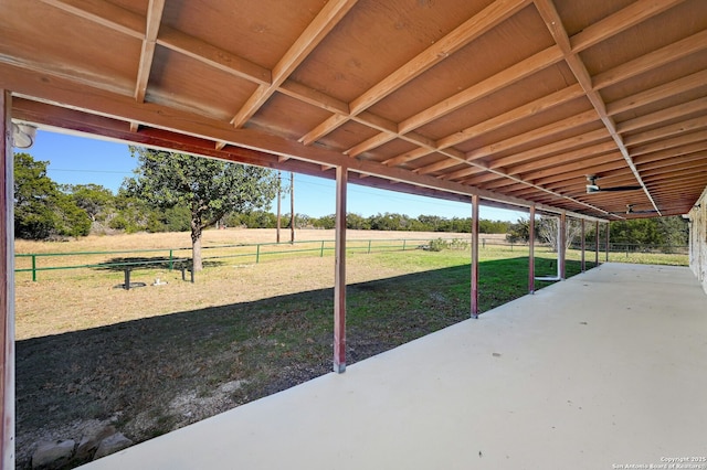 view of patio / terrace featuring a rural view