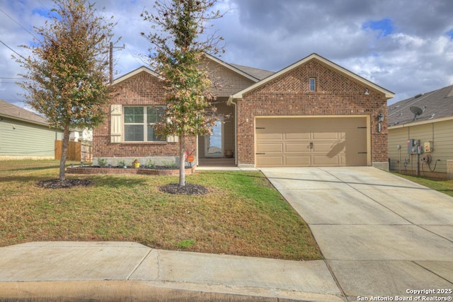 view of front of property with a garage and a front lawn