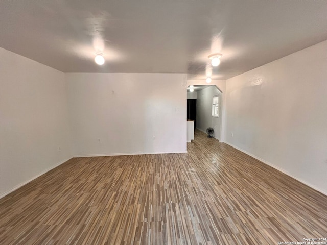 basement with hardwood / wood-style floors