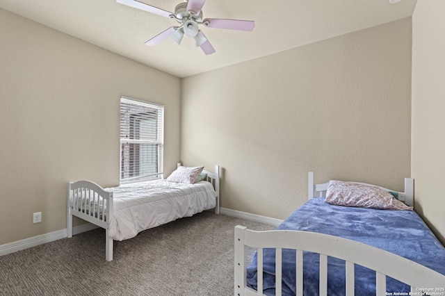 bedroom featuring carpet flooring and ceiling fan