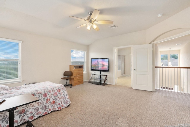 bedroom with carpet flooring and ceiling fan