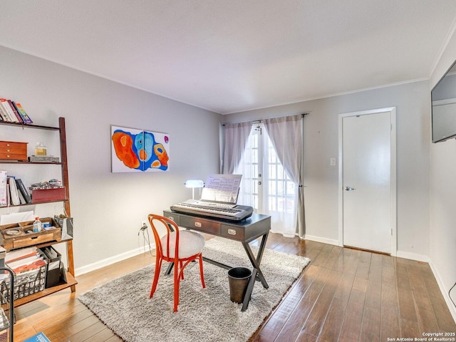 office area featuring french doors and hardwood / wood-style flooring