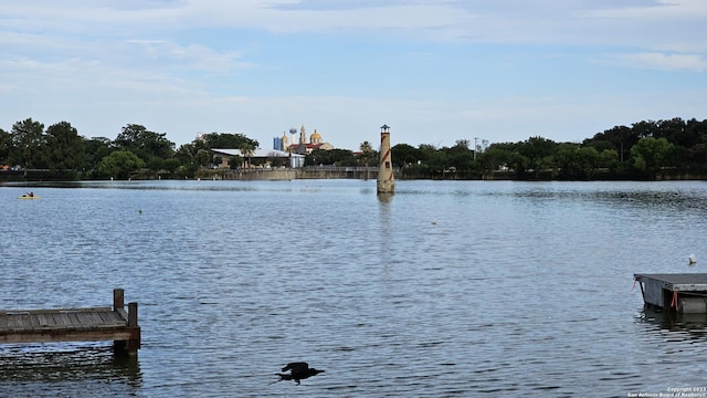 view of dock with a water view