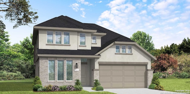 view of front of home with a garage and a front yard