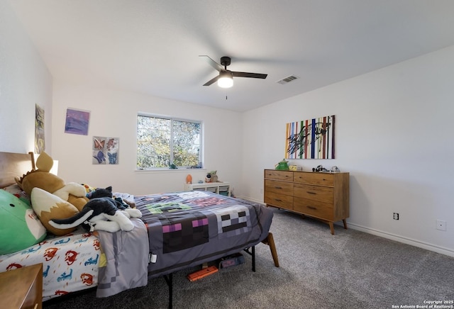 bedroom featuring carpet and ceiling fan