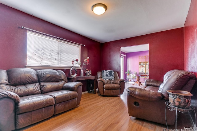 living room with light wood-type flooring and plenty of natural light