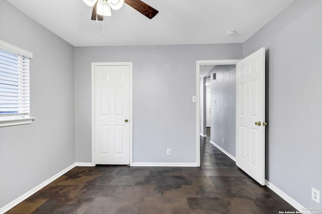 unfurnished bedroom with ceiling fan