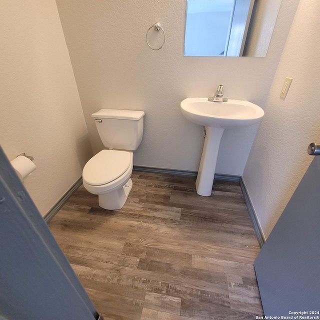 bathroom featuring sink, wood-type flooring, and toilet