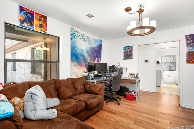 office area with hardwood / wood-style flooring