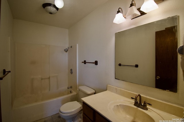 full bathroom with tile patterned flooring, toilet, vanity, and tub / shower combination