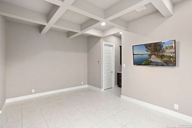 interior space with beamed ceiling and coffered ceiling