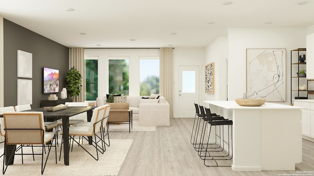 dining space with light hardwood / wood-style floors