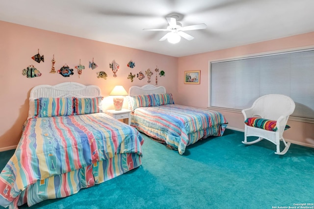 bedroom with carpet flooring and ceiling fan